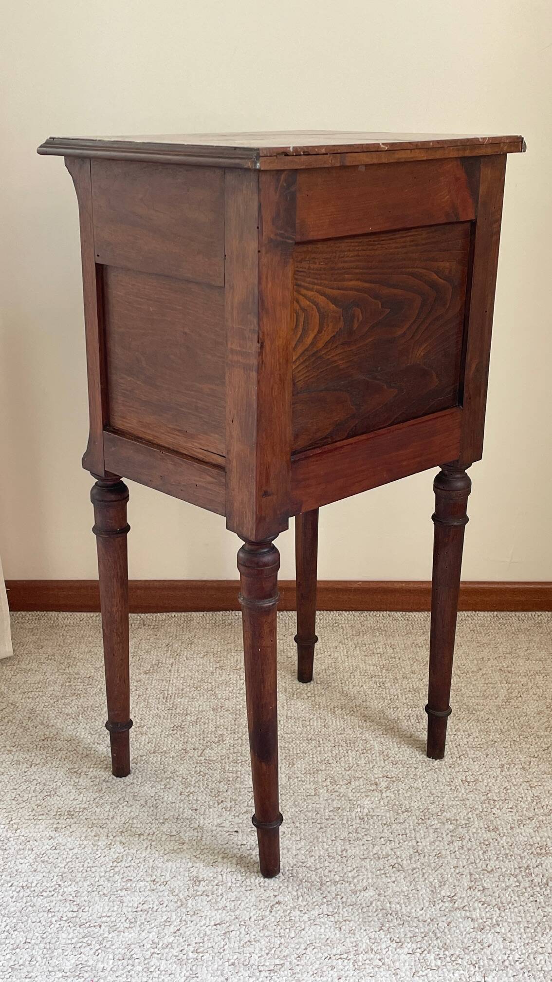 Antique bedside table in wood and marble