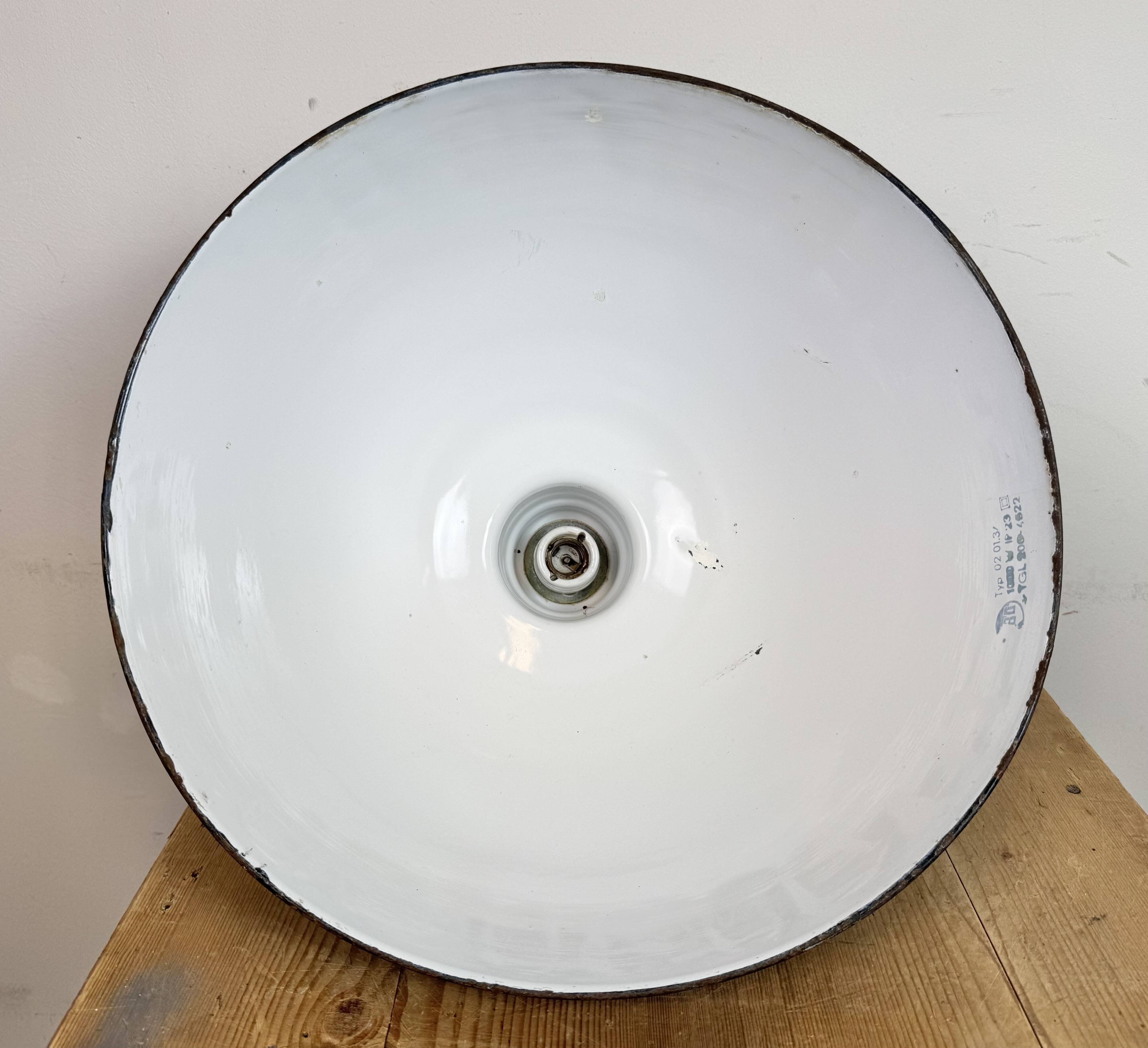 East German Black Enamel Factory Light by Lbd Veb Leuchtenbau Dresden, 1950