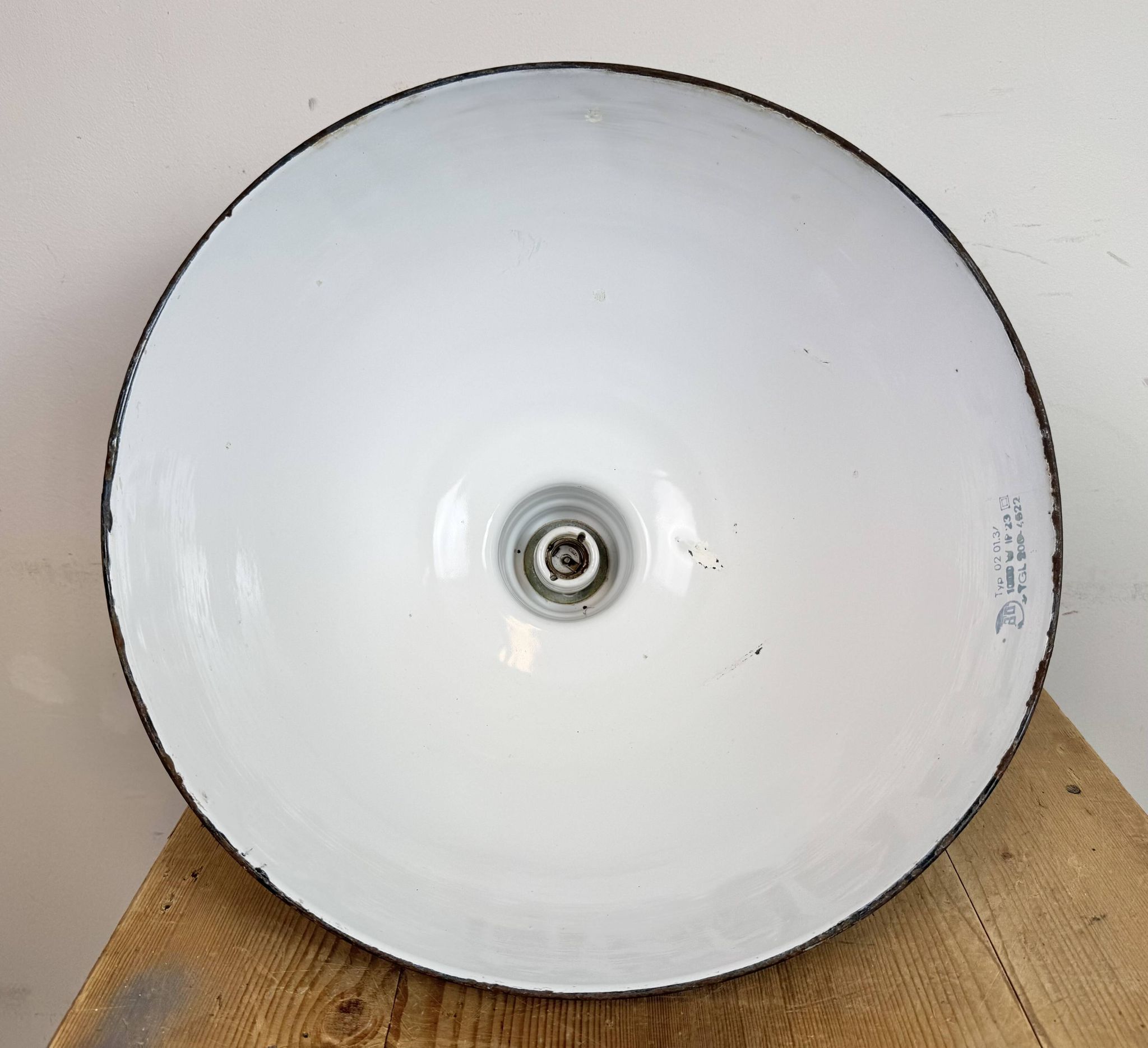 East German Black Enamel Factory Light by Lbd Veb Leuchtenbau Dresden, 1950