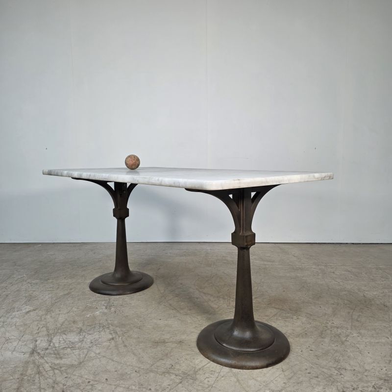 Superb cast iron and Carrara marble display table from a chocolate factory circa 1900
