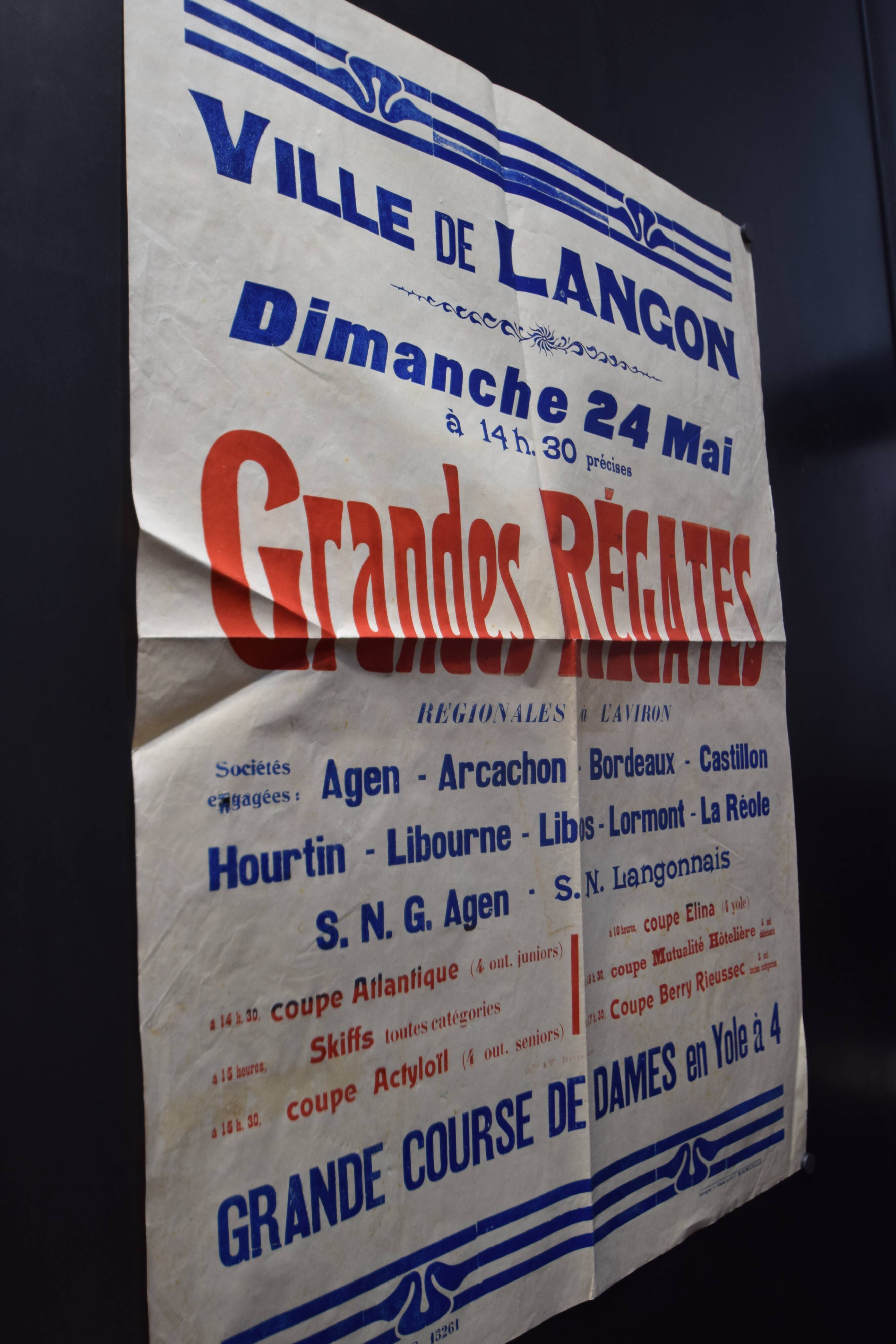 Poster "Great Regatta - Great Women's Race in Yole at 4" - City of Langon - 1937