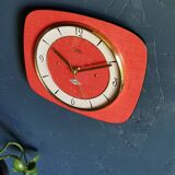 Vintage formica clock rectangular silent wall clock "Odo red"
