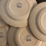 9 dessert plates old chickens, geese and pheasants blue field service Terre de Fer