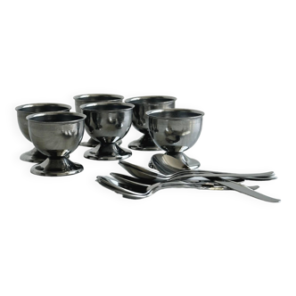 6 Guy Degrenne stainless steel egg cups.