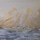 Landscape table. Oil on wood panel. Signed Lahitte