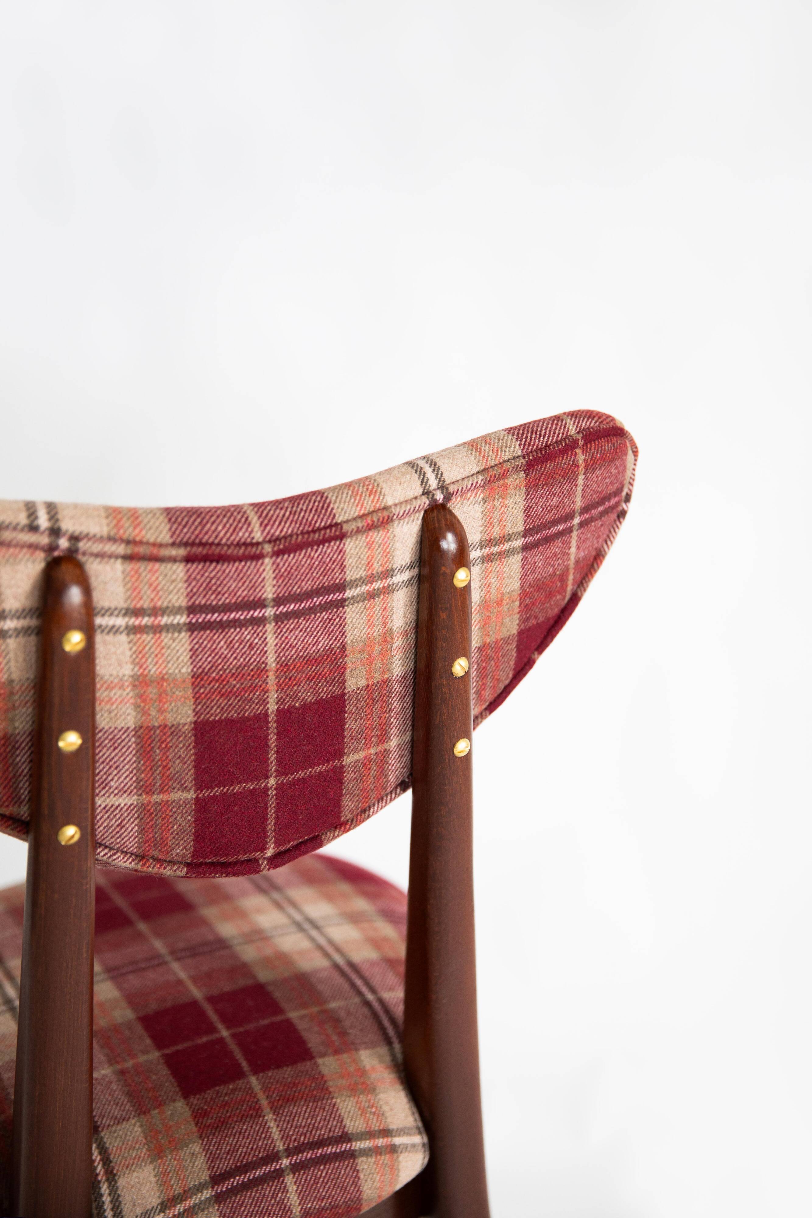 Classic Scottish chair in red burgundy tartan pattern, mid-century, Europe, 1960s.