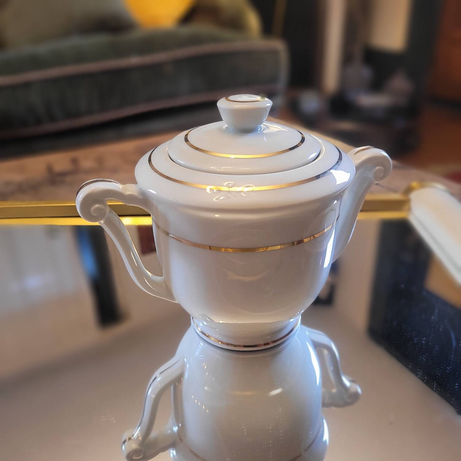 Limoges porcelain sugar bowl – gold decoration – 1950s