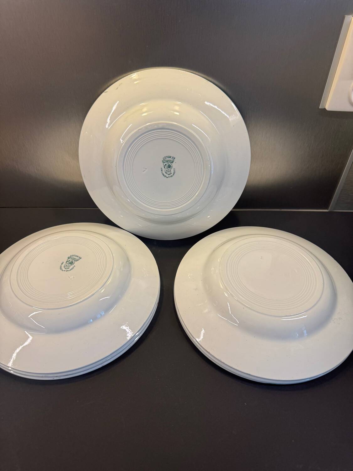 Set of 7 Terre de fer soup plates, green