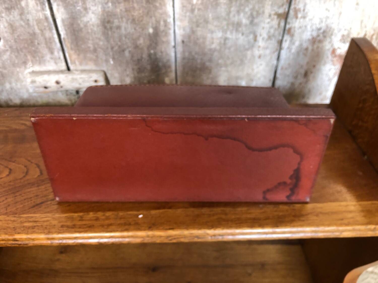 Old brown leather letter mail holder vintage office storage