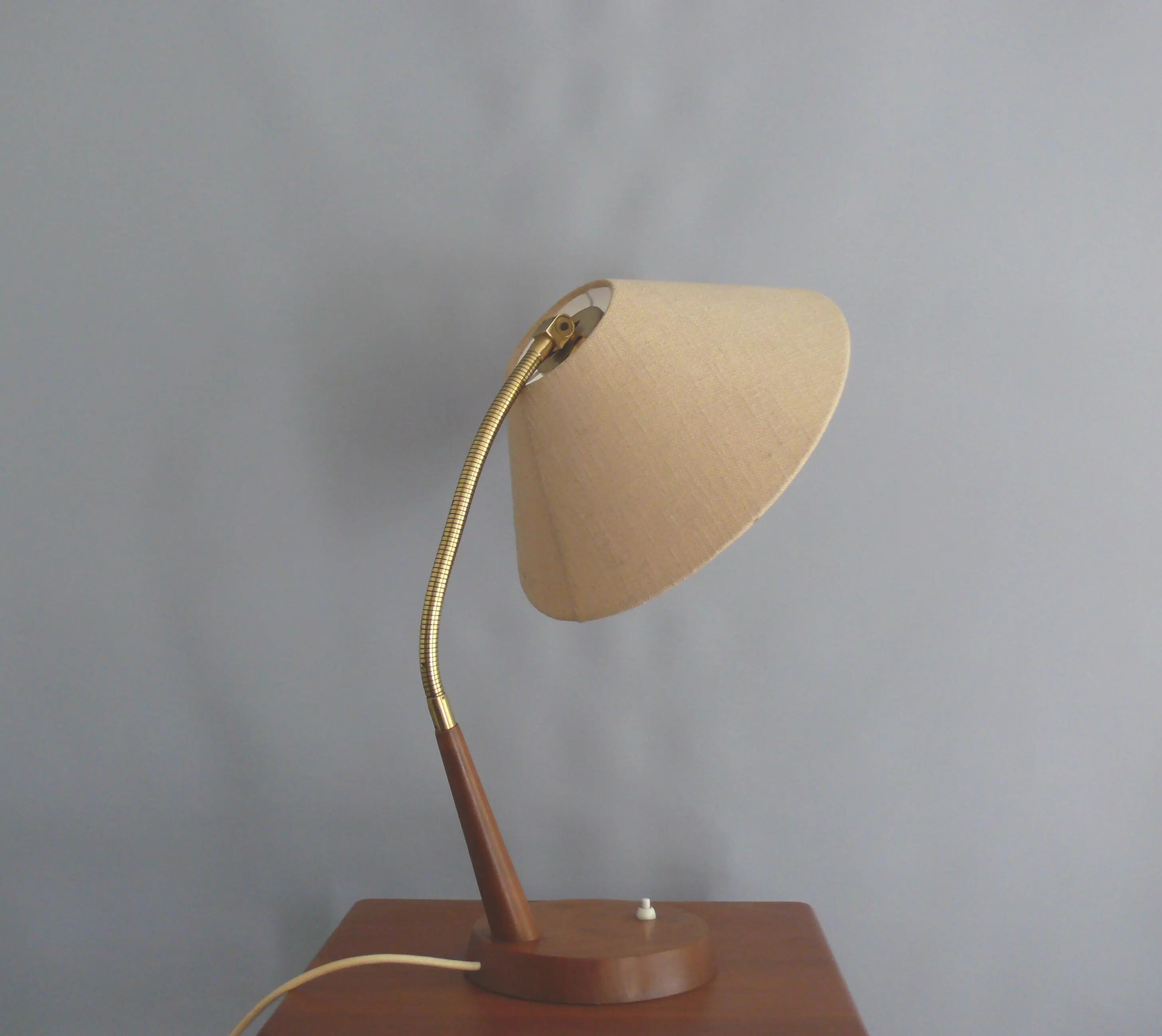 Mid Century Table Lamp by Temde, - Wood, Textile Shade