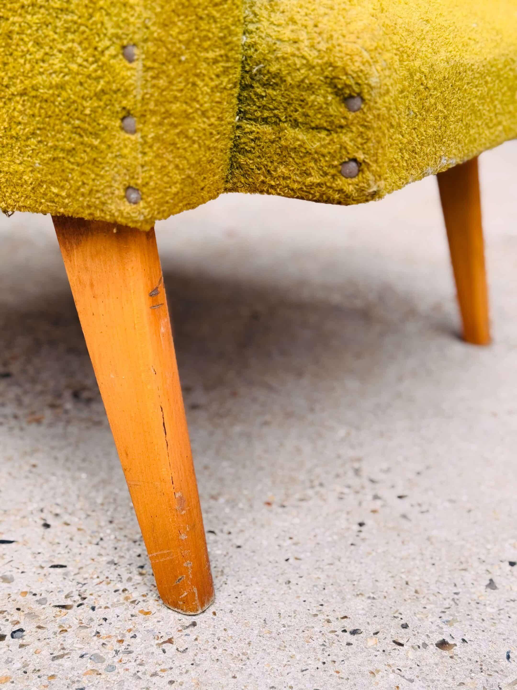 Vintage 60s armchair in cumin yellow terry fabric