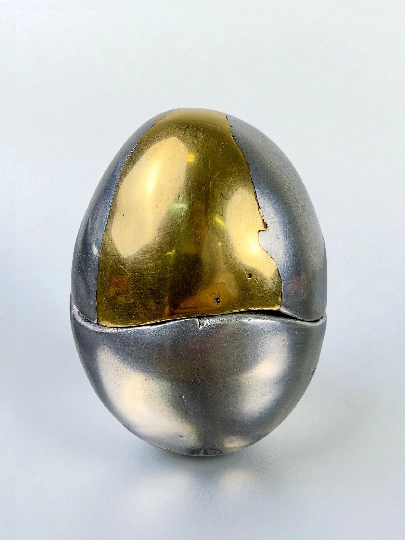 Brutalist egg-shaped lighter-ashtray by Ardisur, bronze and aluminium, 1970s, Spain