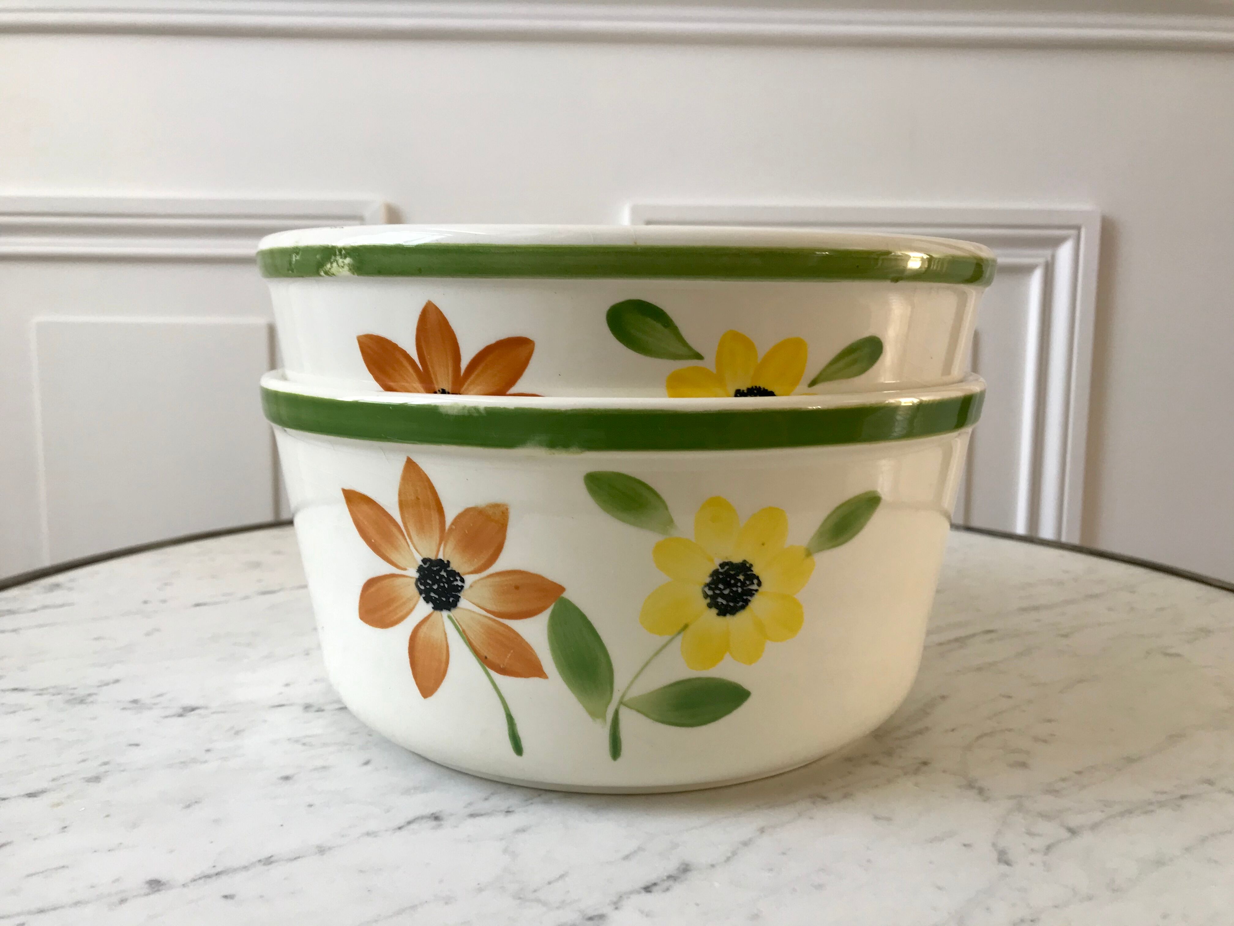 Duo of Gien flower bowls hand painted 60s-70s
