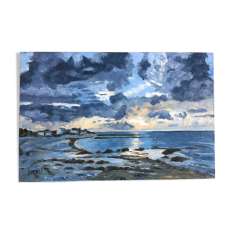 Seasideboard brittany oil painting on canvas