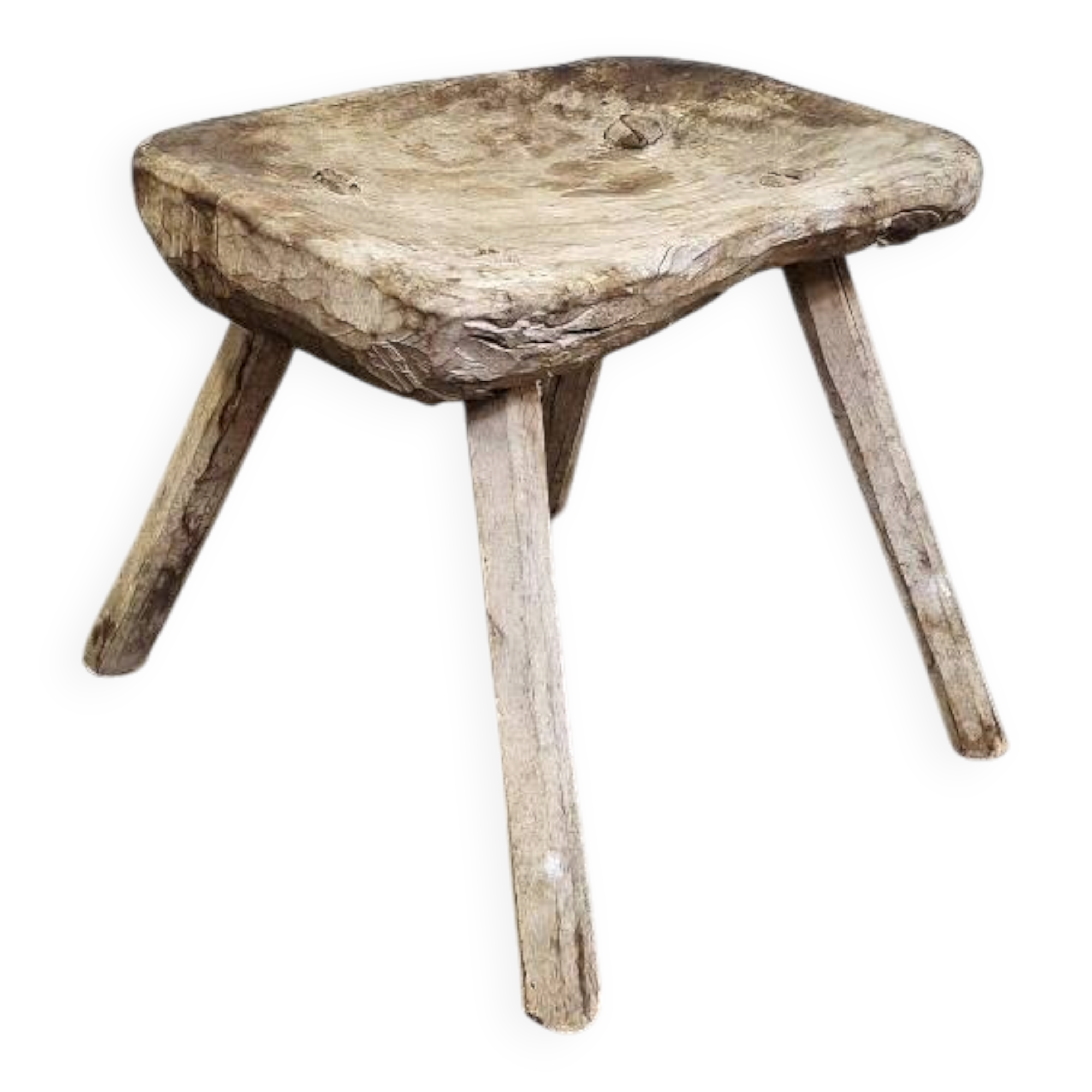 Hand-carved wooden stool, Wabi-Sabi. 1850-1900