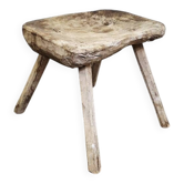 Tabouret en bois sculpté à la main, Wabi-Sabi. 1850-1900
