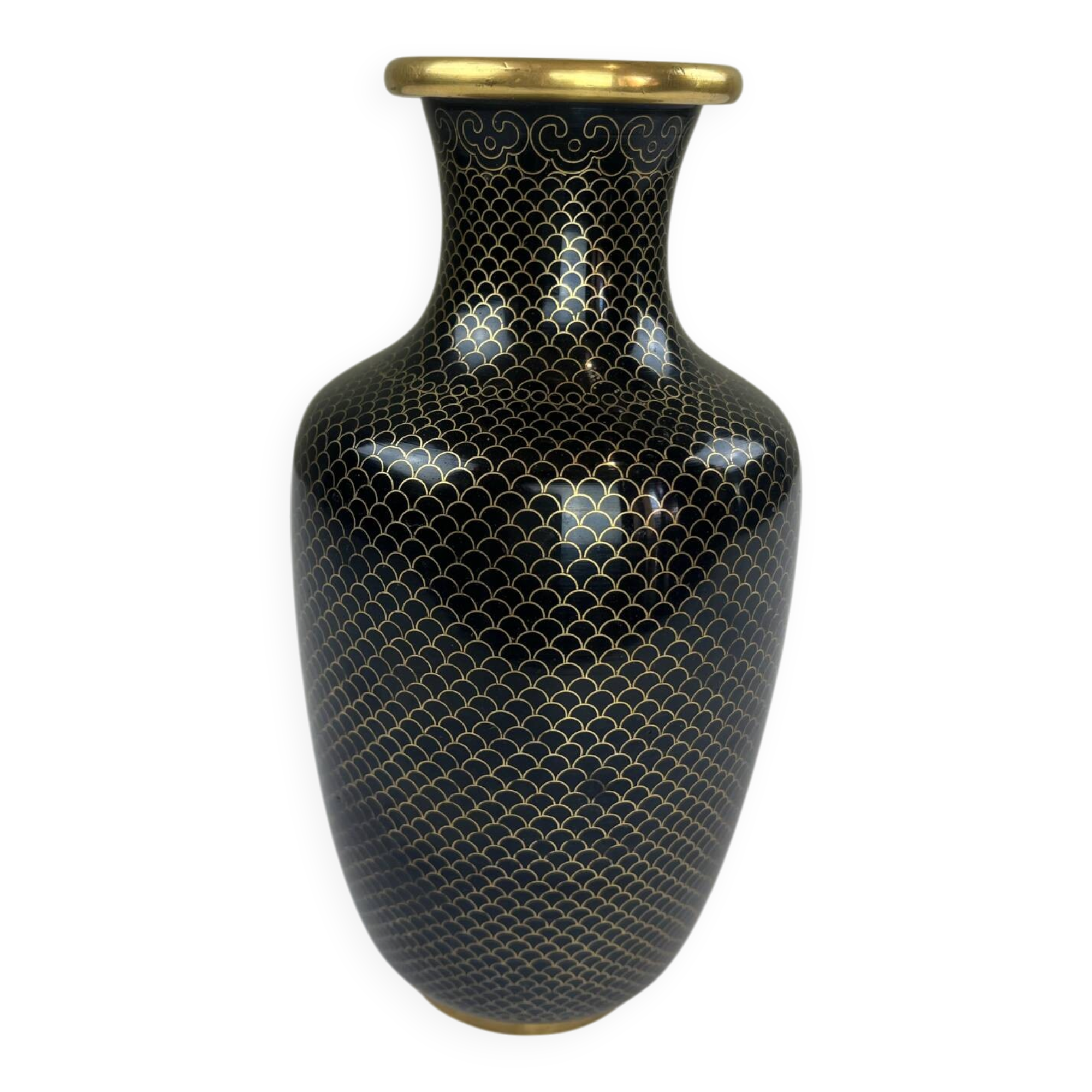 Vase en laiton émaillé noir et doré