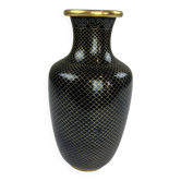 Black and gold enamelled brass vase