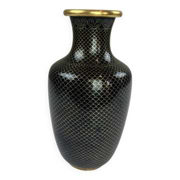 Black and gold enamelled brass vase