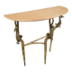 Table console Hollywood Regency en laiton avec dessus en marbre semi-circulaire années 1950