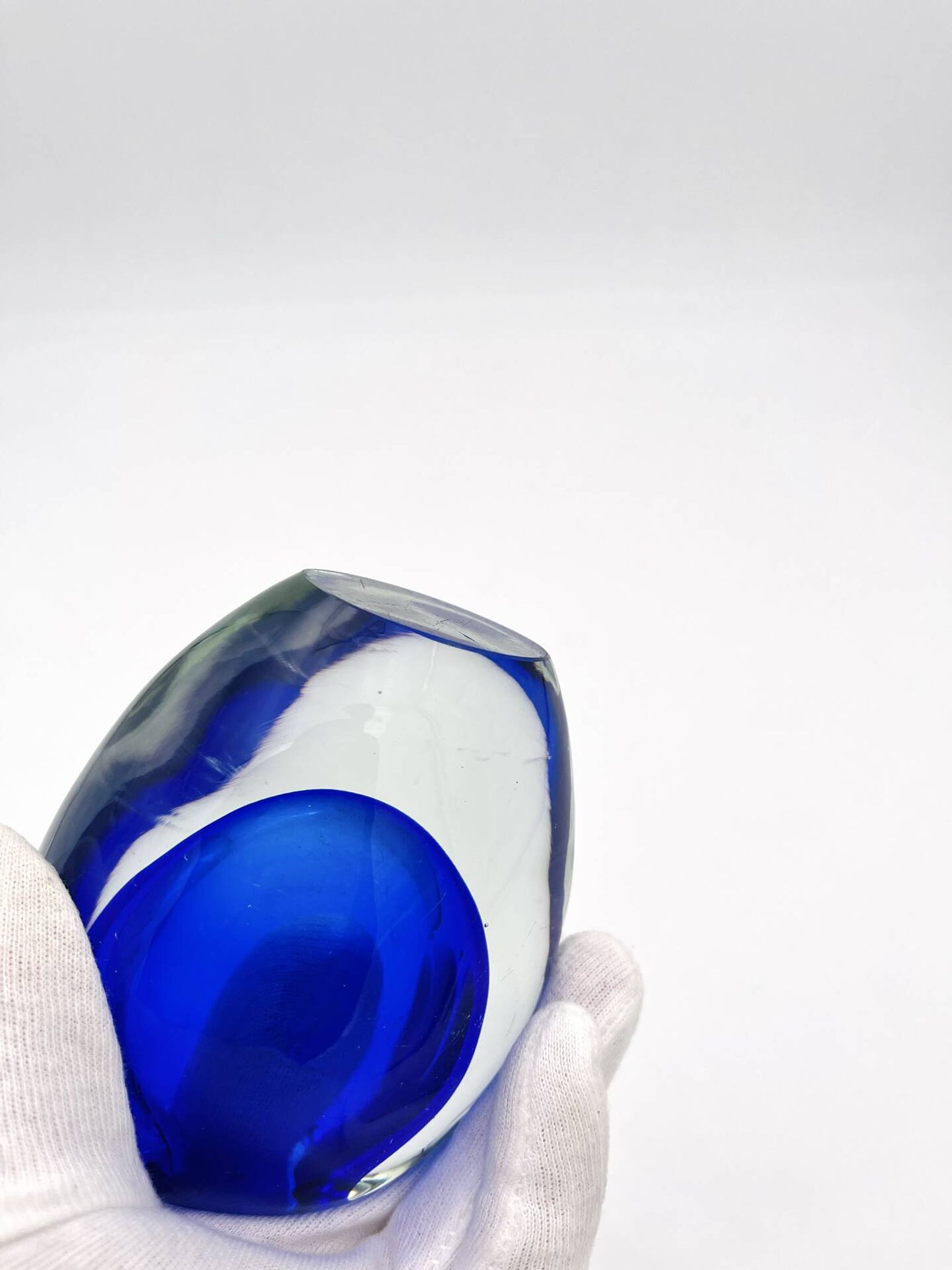 Murano Sommerso Cobalt Blue Vase 11cm 1kg Vintage Art Glass Design 60s