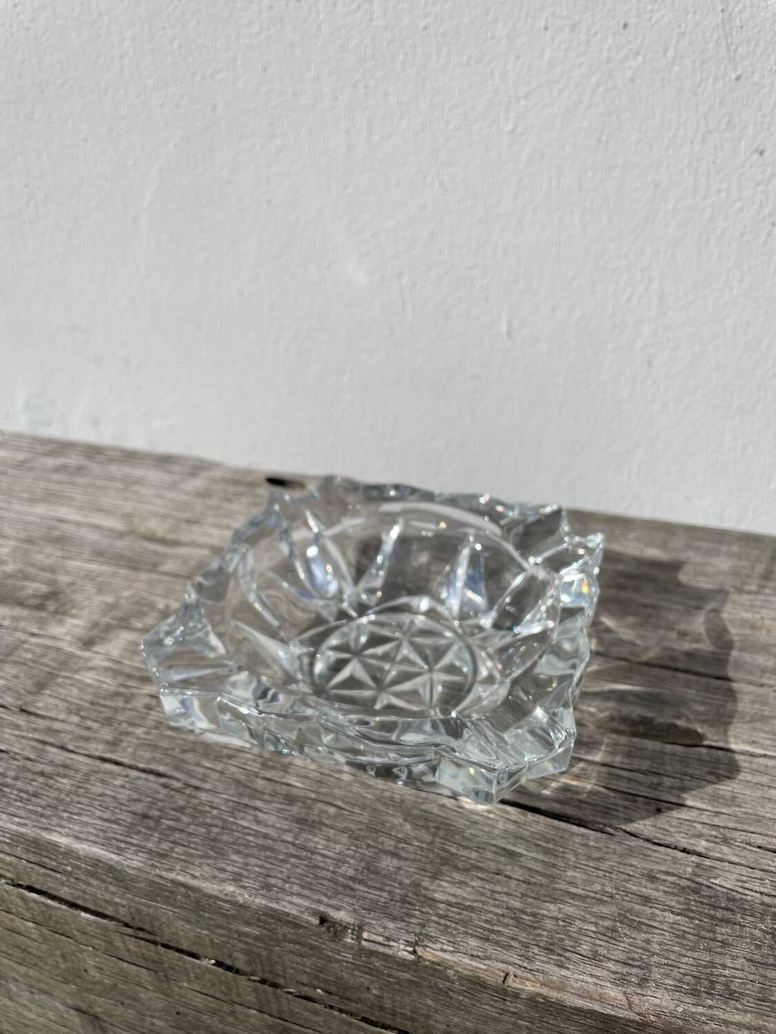Clear cut glass ashtray 1970
