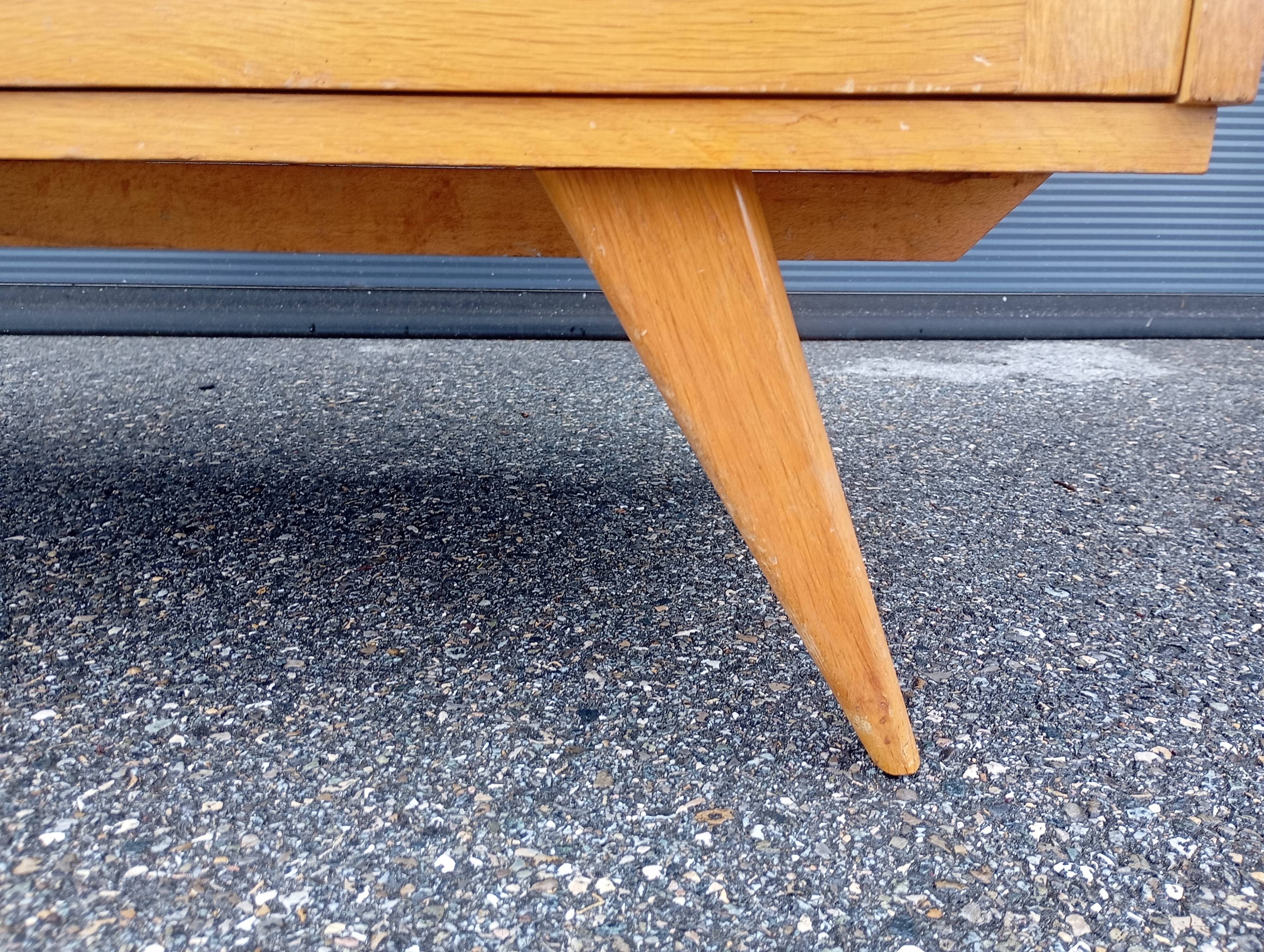 Vintage oak and rattan wardrobe