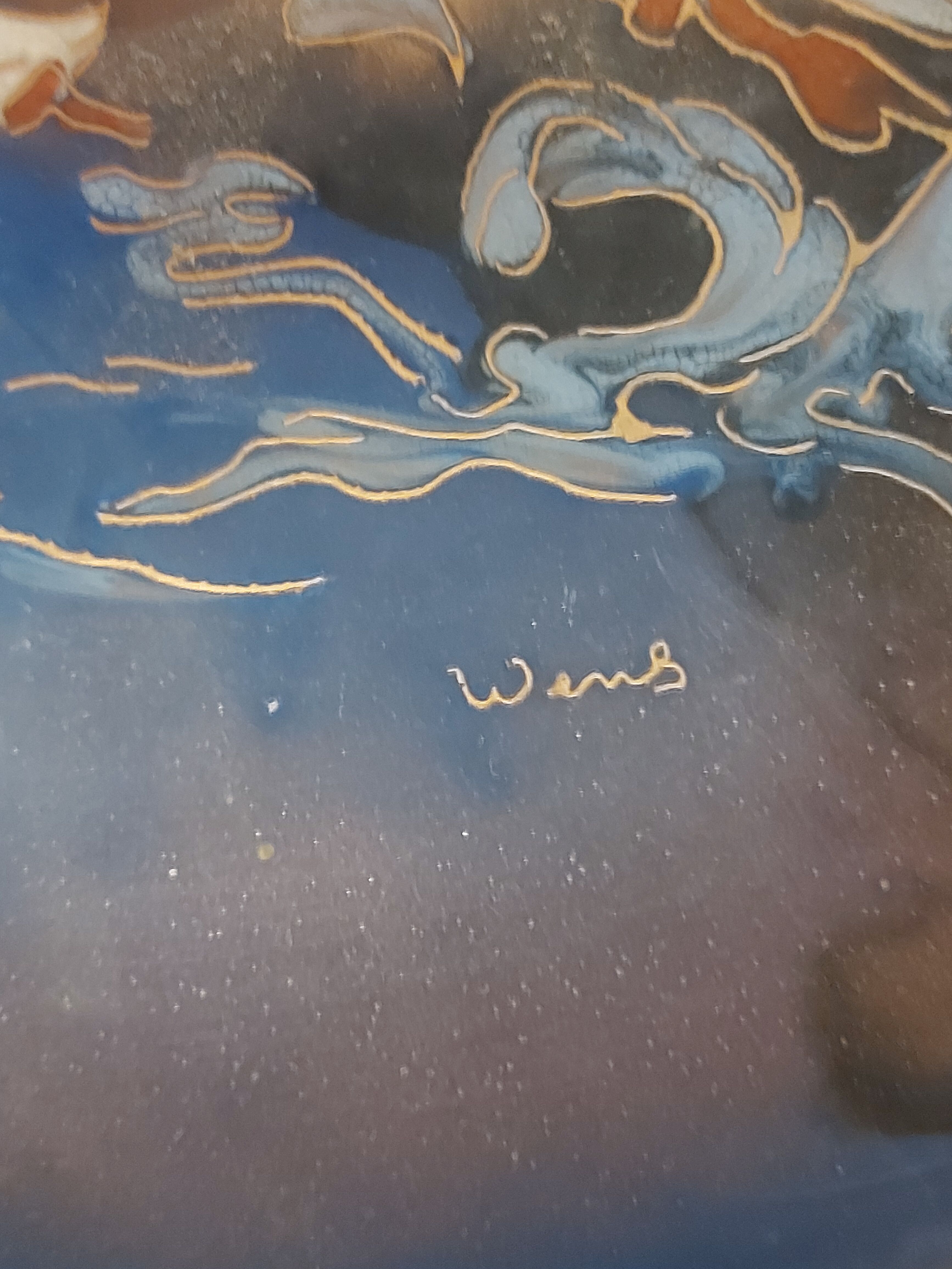 Plat decoratif émaillé en cuivre signé Wens