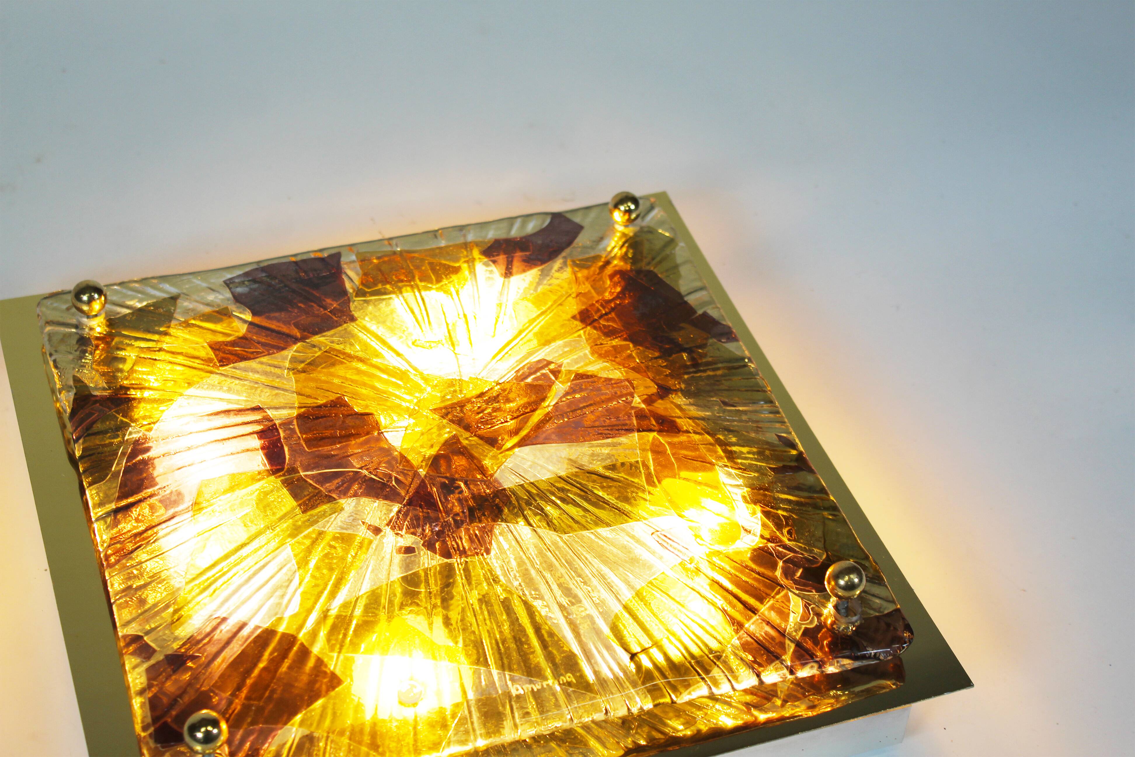 Brass and murano glass flush mount light by La Murrina Italy