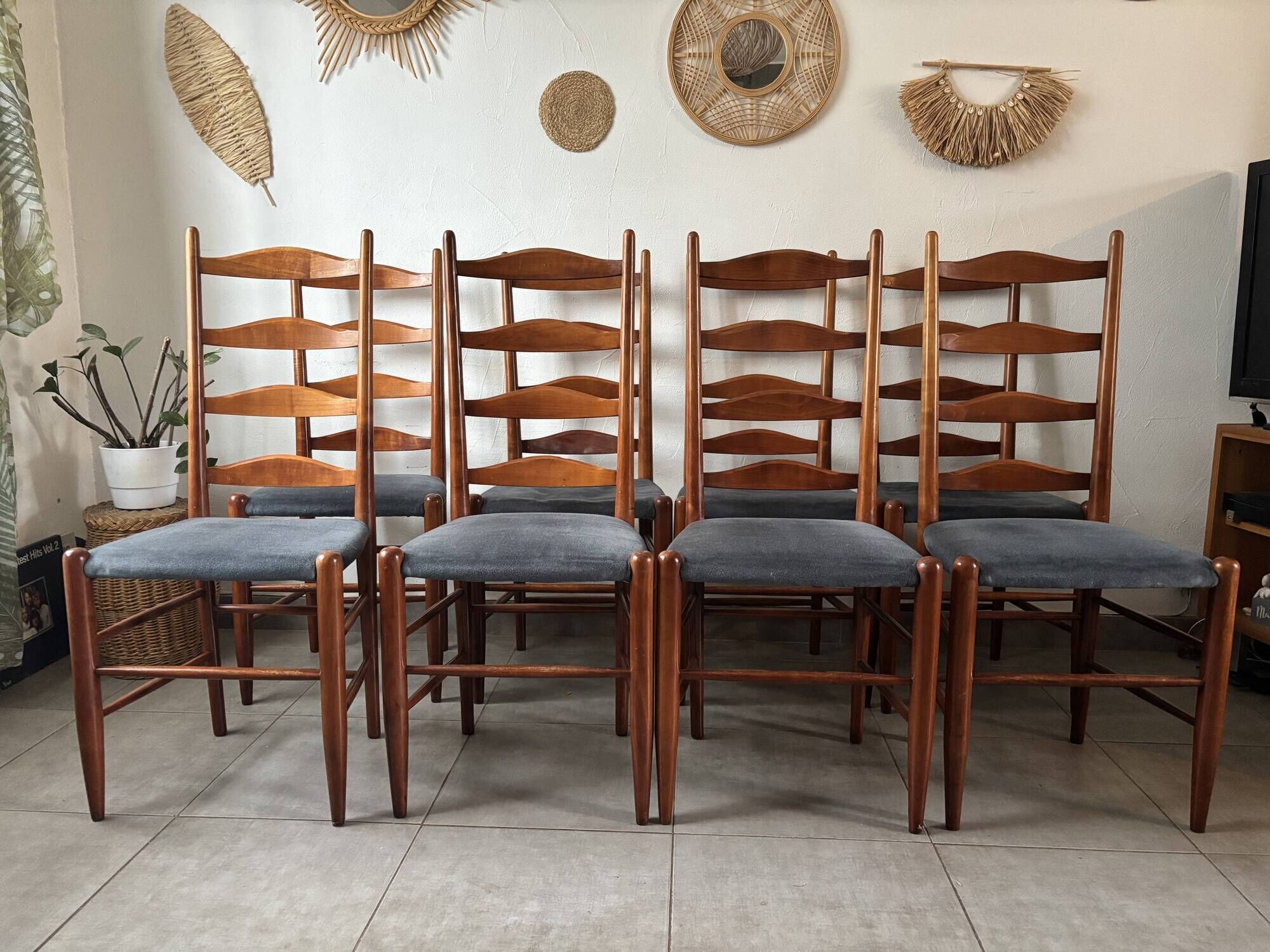 Set of 8 Scandinavian ladderback chairs, 1960s.