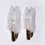 Vintage Murano glass wall lamp leaf shape set of 2 - Italy 1970
