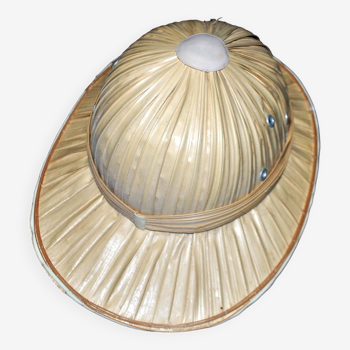 Chapeau colonial vintage - Casque explorateur Vietnam Indochine en paille tressée