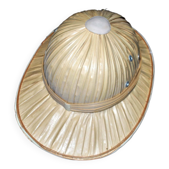 Chapeau colonial vintage - Casque explorateur Vietnam Indochine en paille tressée