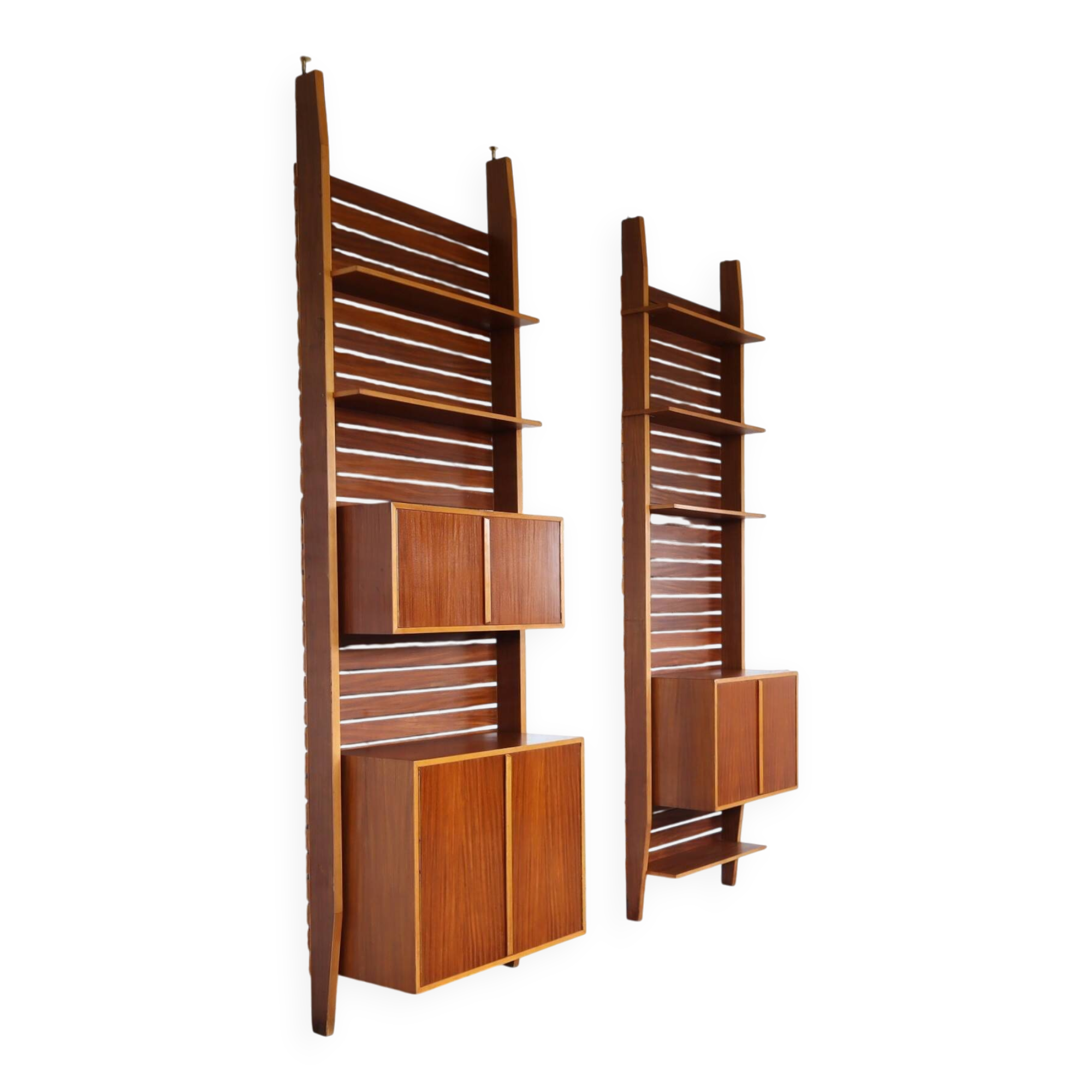 1950s Italian mid-century teak floor-to-ceiling wall unit