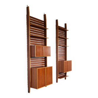1950s Italian mid-century teak floor-to-ceiling wall unit