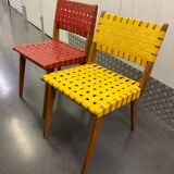 Paire chaises rouge et jaune style Risom vers 1950