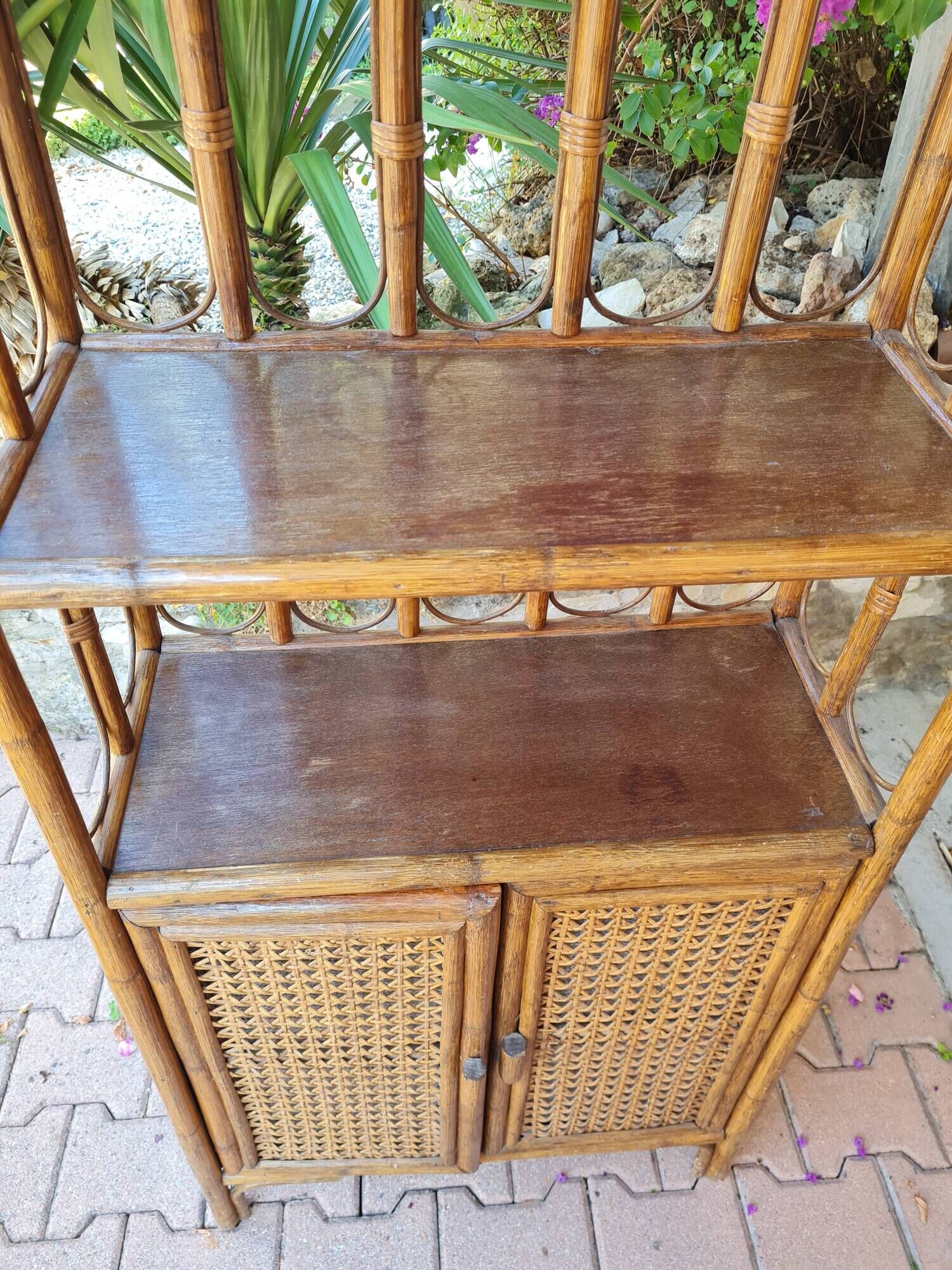 Rattan and canning furniture with vintage shelves