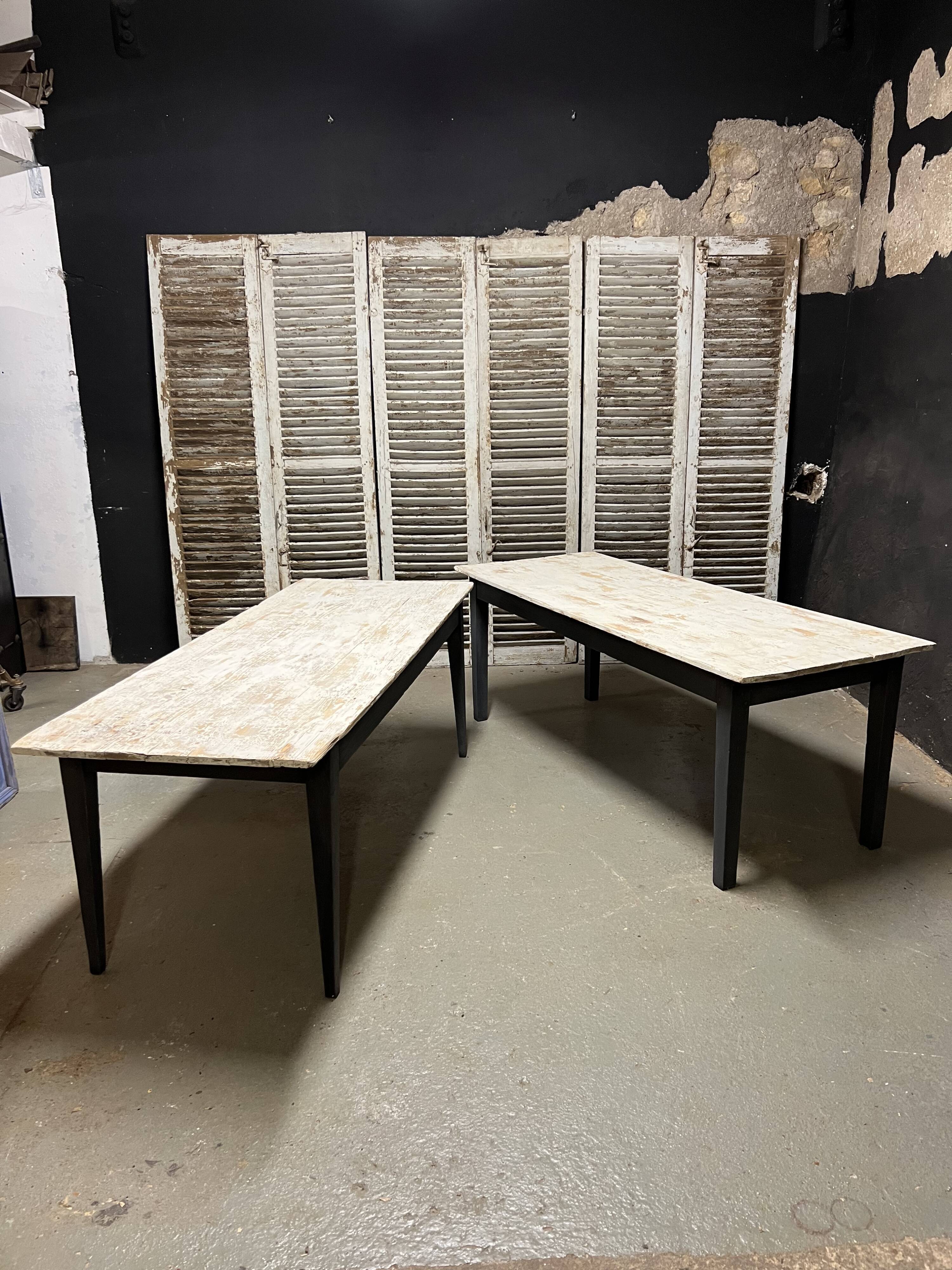 Black farmhouse table and white patinated top