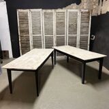 Black farmhouse table and white patinated top
