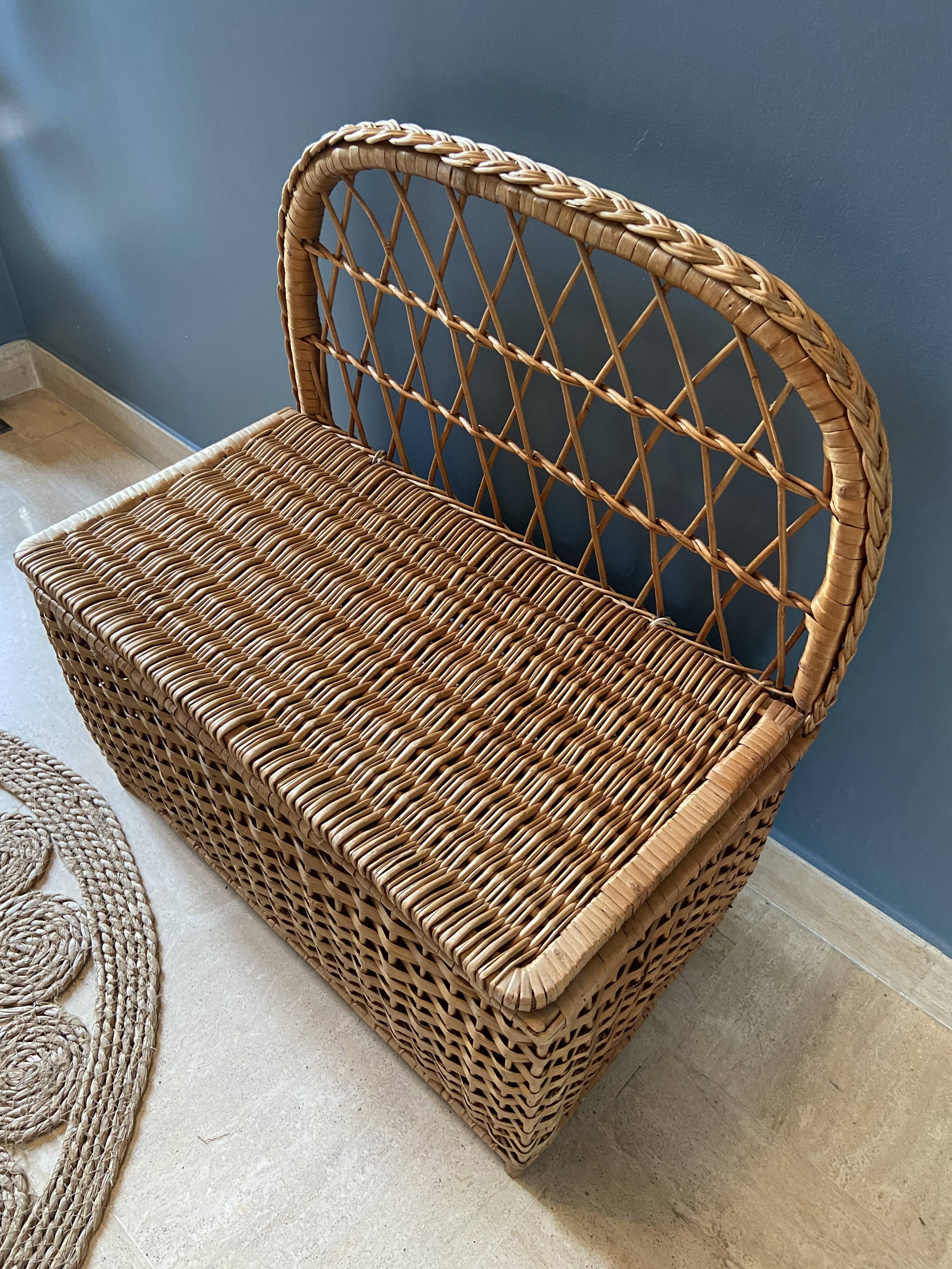 Vintage rattan bench toy chest