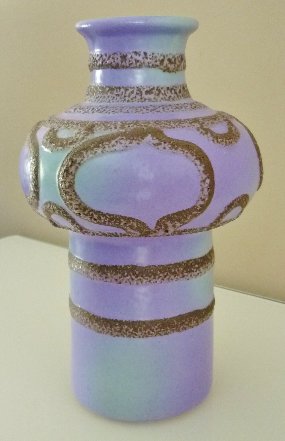 Glazed ceramic vase, abstract shape and decoration, fat lava, vintage 60s/70s