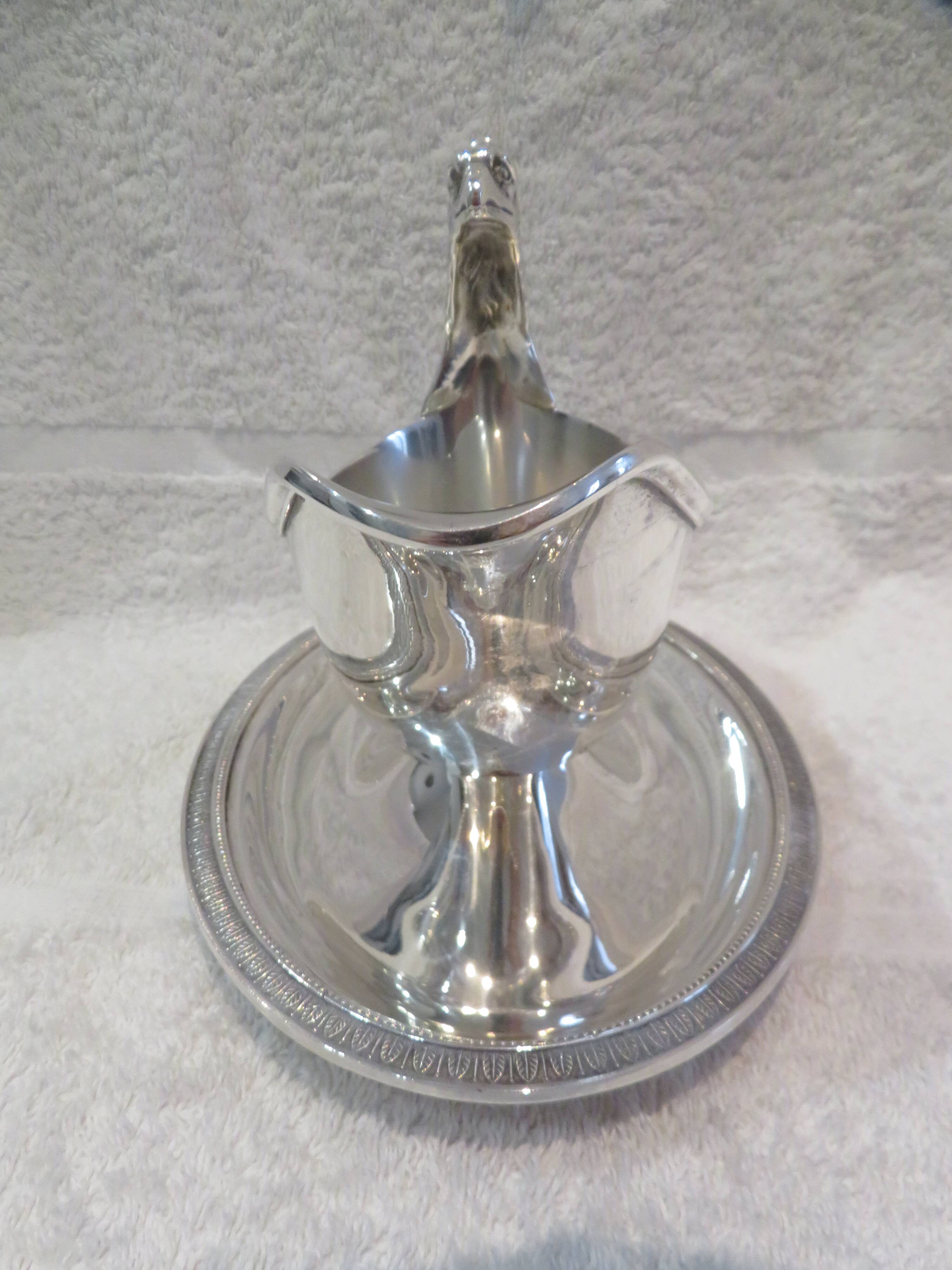 Superb silver-plated sauce boat by Christofle Malmaison, Aigle Empire