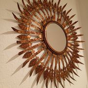 Vintage sun mirror in patinated gold metal – Spain 1950s / 60s