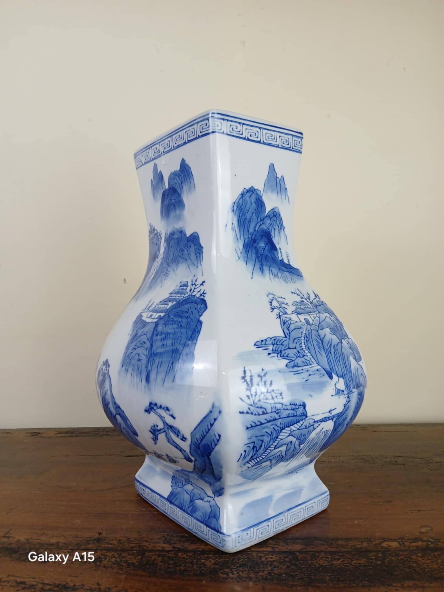 China circa 1920: porcelain vase with blue and white decoration