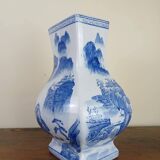 China circa 1920: porcelain vase with blue and white decoration