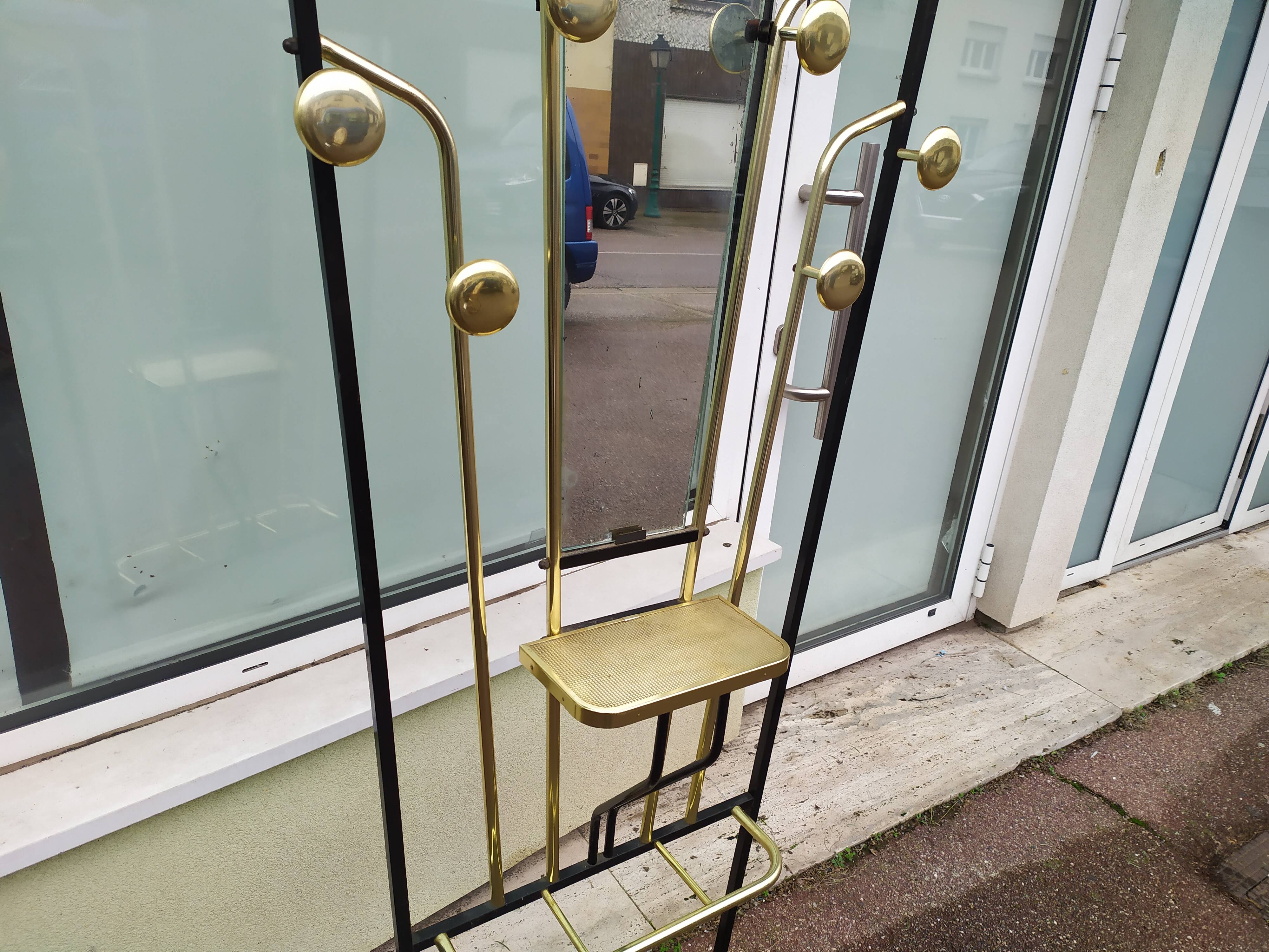 Cloakroom coat rack hat umbrella metal and vintage brass