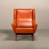 Illum Wikkelsø Wingback Armchair Model 110 in Cognac Leather, Denmark 1960s
