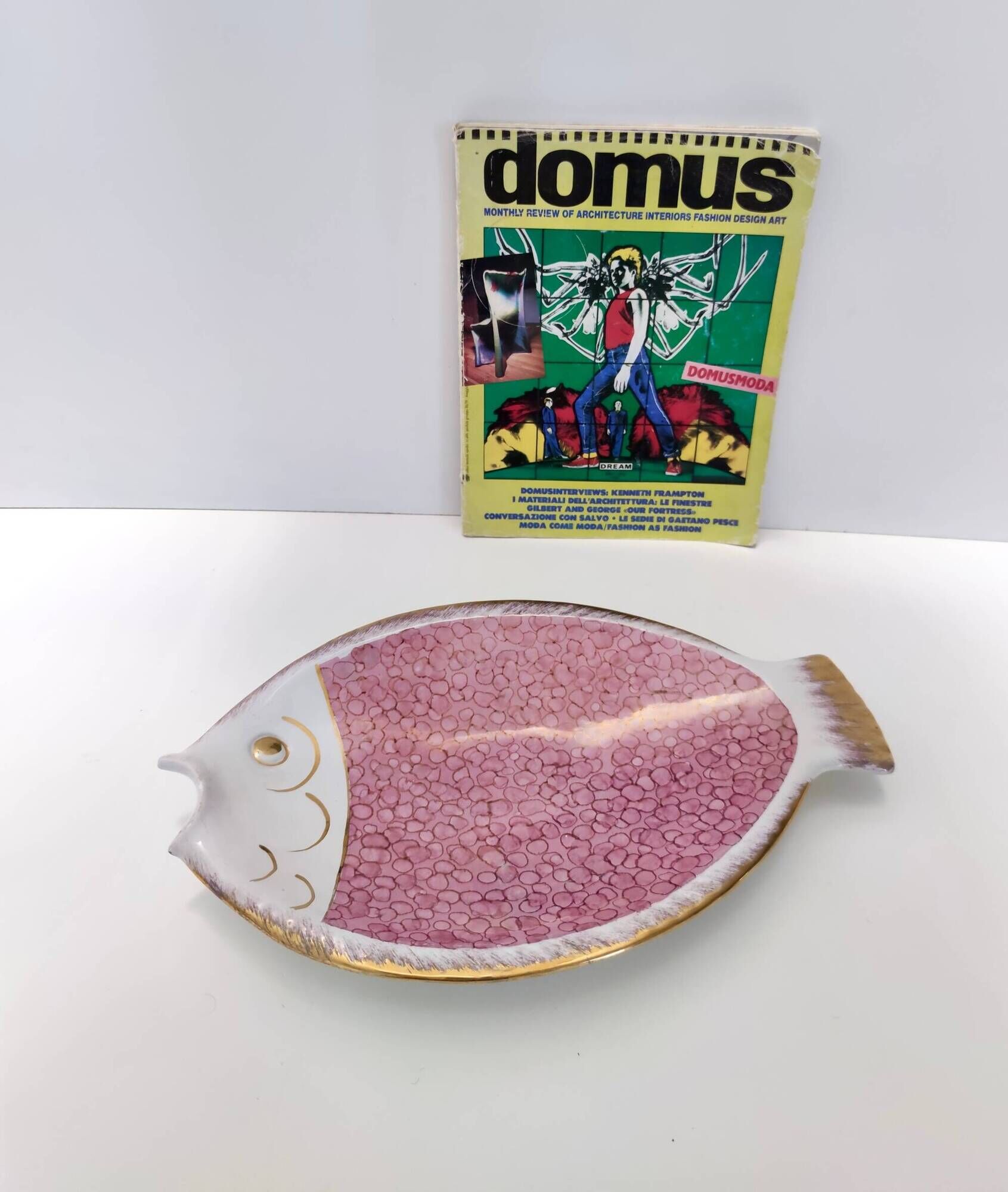 Vintage Large Ceramic Pink Fish Vide-Poche / Decorative Plate by Rometti, Italy