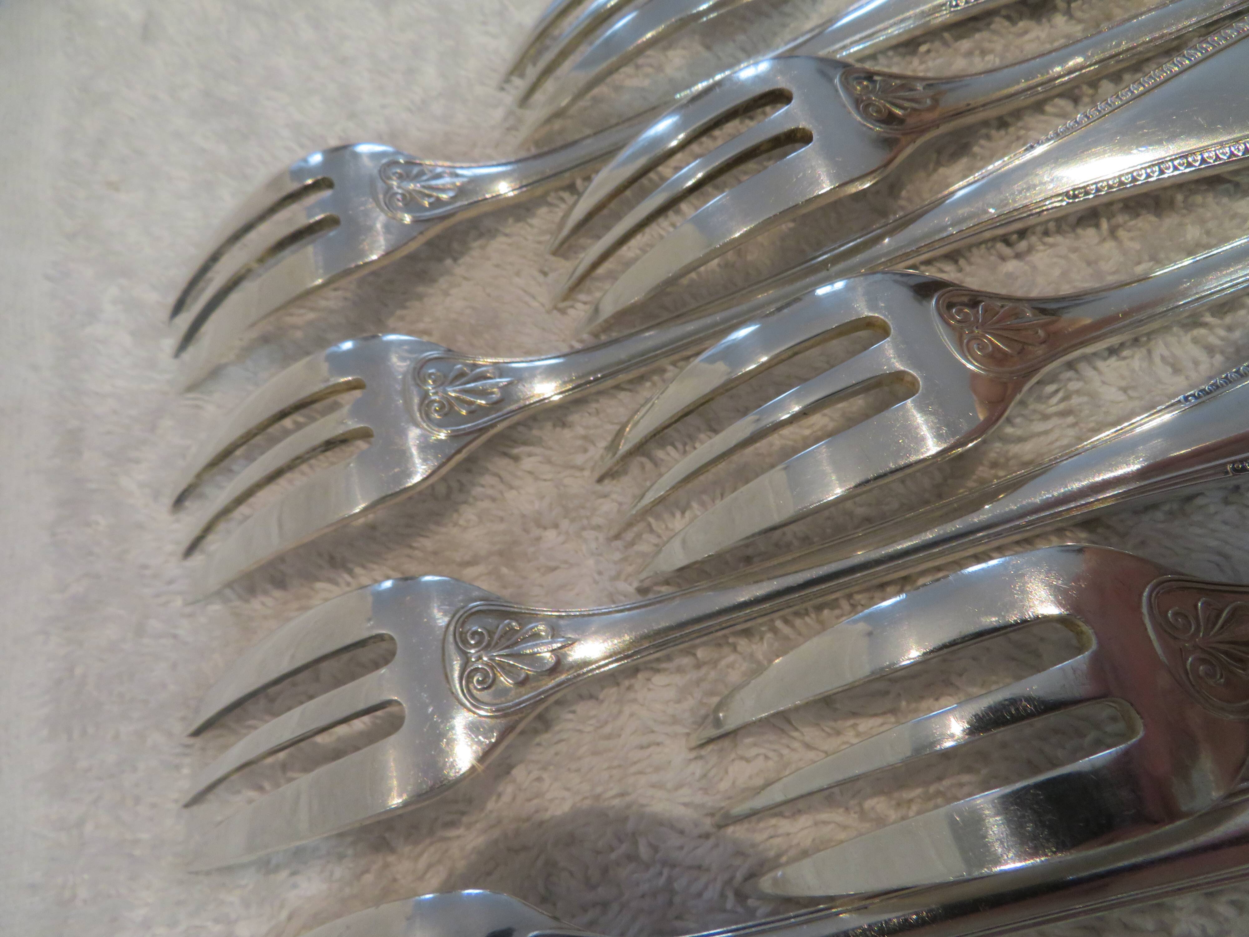 8 silver-plated cake forks by Christofle Malmaison Empire