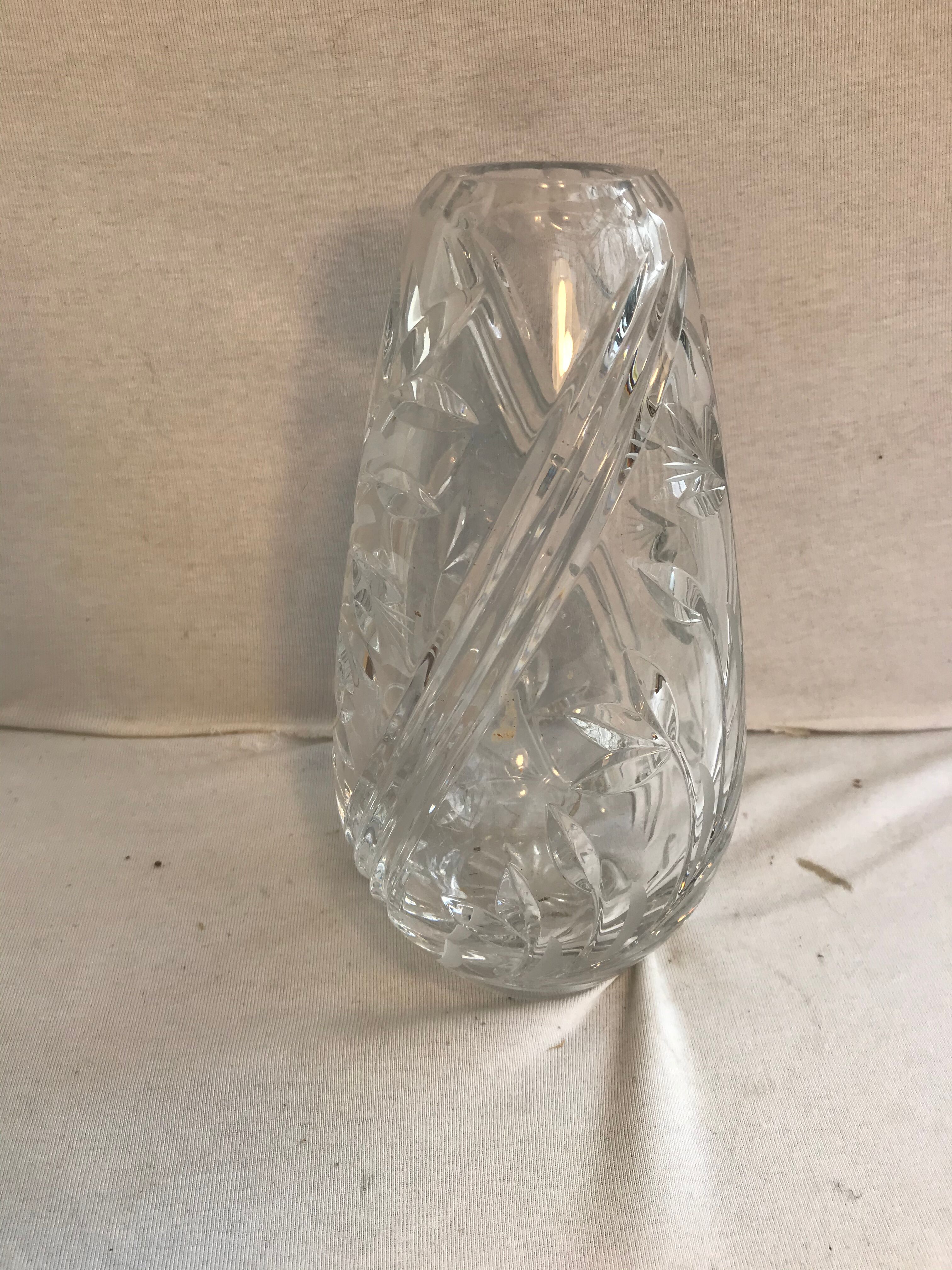 Antique crystal vase cut & polished flower design made in France